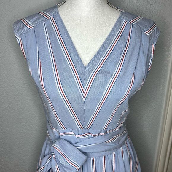 Vineyard Vines Stripped V-Neckline Waist Wrap Blue White Red Mini Dress Sz 2 - Picture 4 of 13